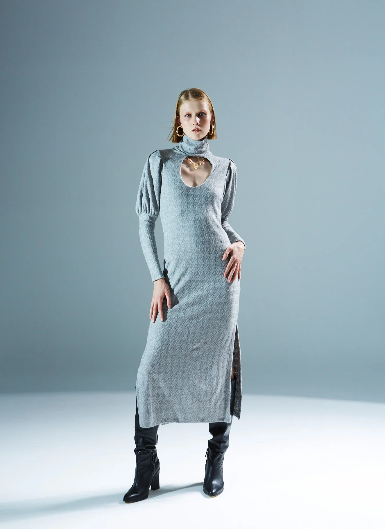 Kassandra turtleneck knitted grey dress - Image 2