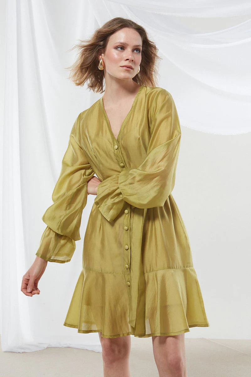Lily button olive dress - Image 3