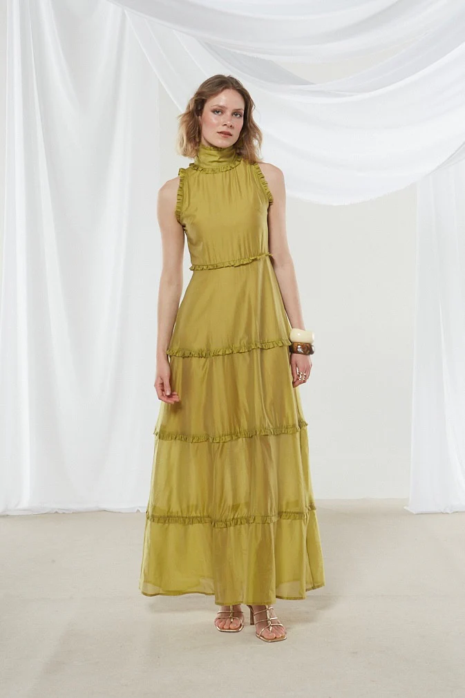 Lily high neck olive dress - Image 8