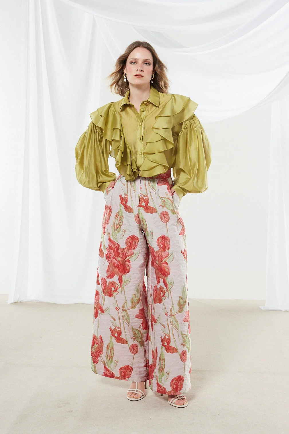 Lily ruffle olive shirt - Image 3