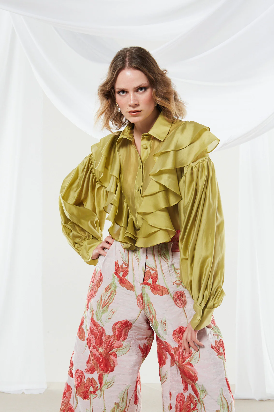 Lily ruffle olive shirt - Image 5