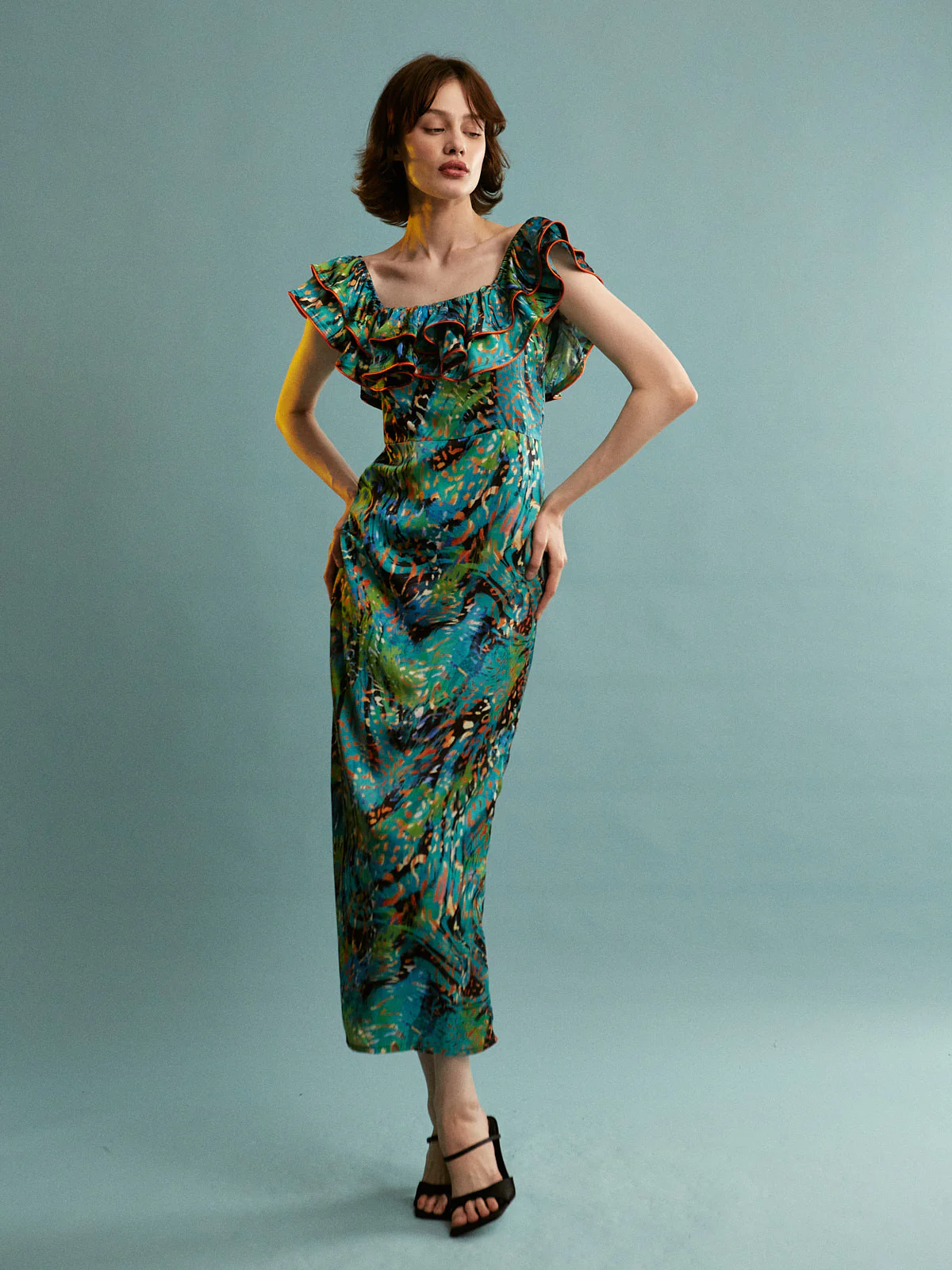 Linda leopard satin ruffle dress - Image 2