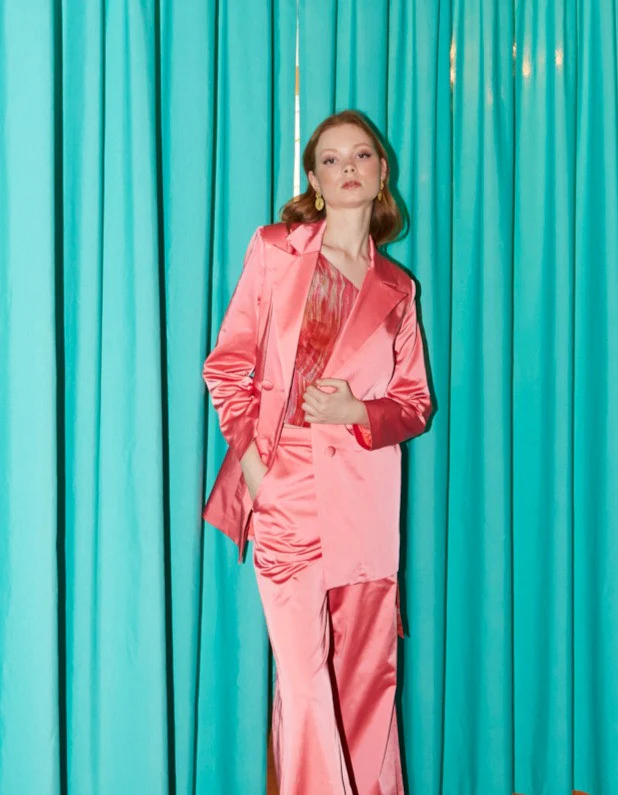 Luna shiny cotton coral blazer - Image 4
