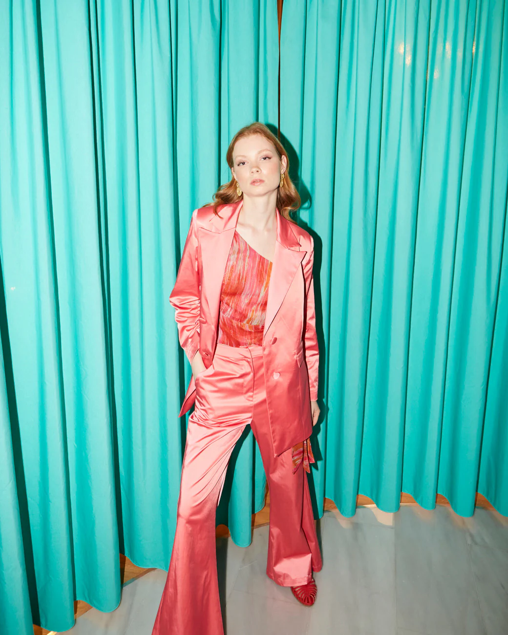 Luna shiny cotton coral pants - Image 9