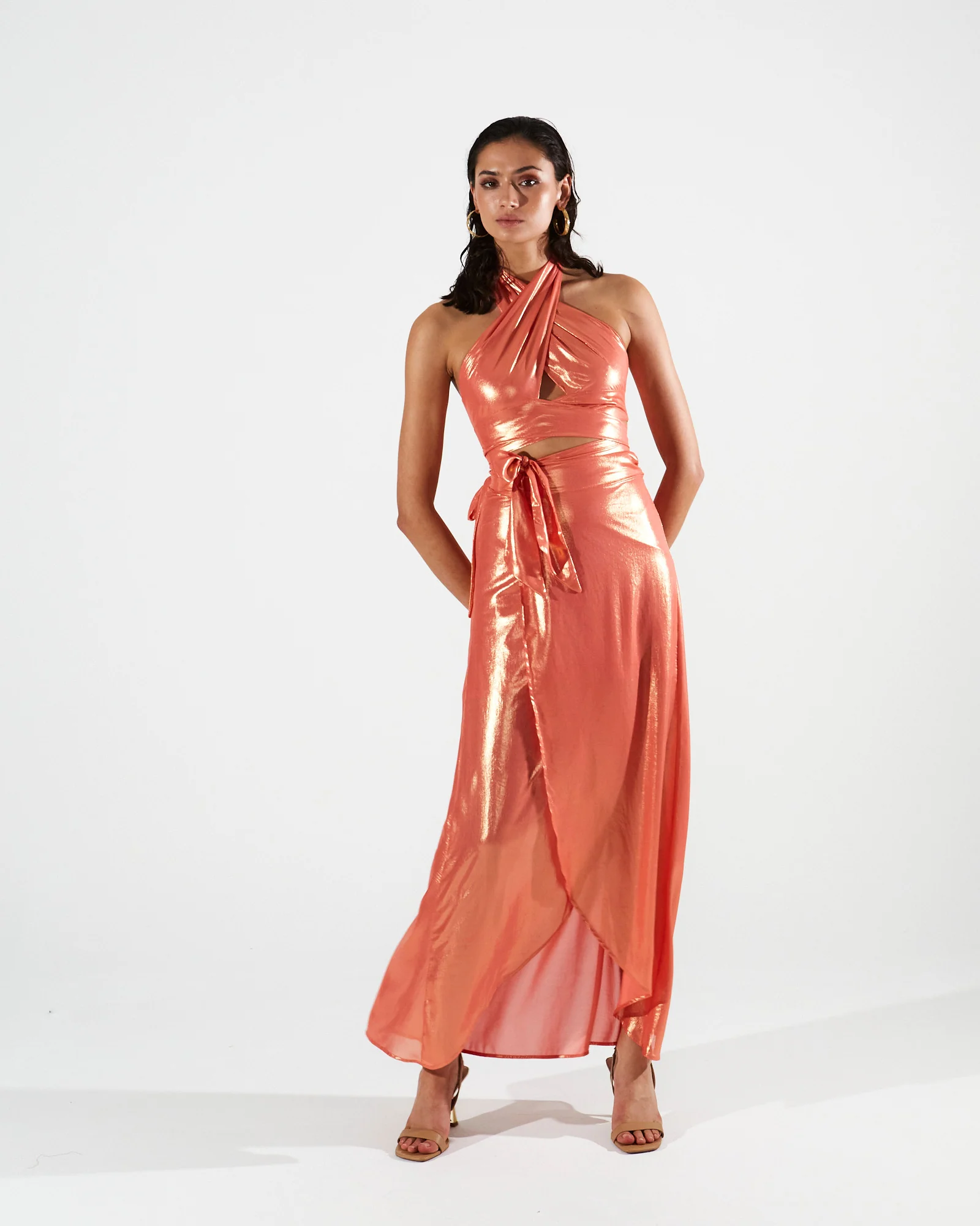 Magnolia shiny coral wrap skirt - Image 3