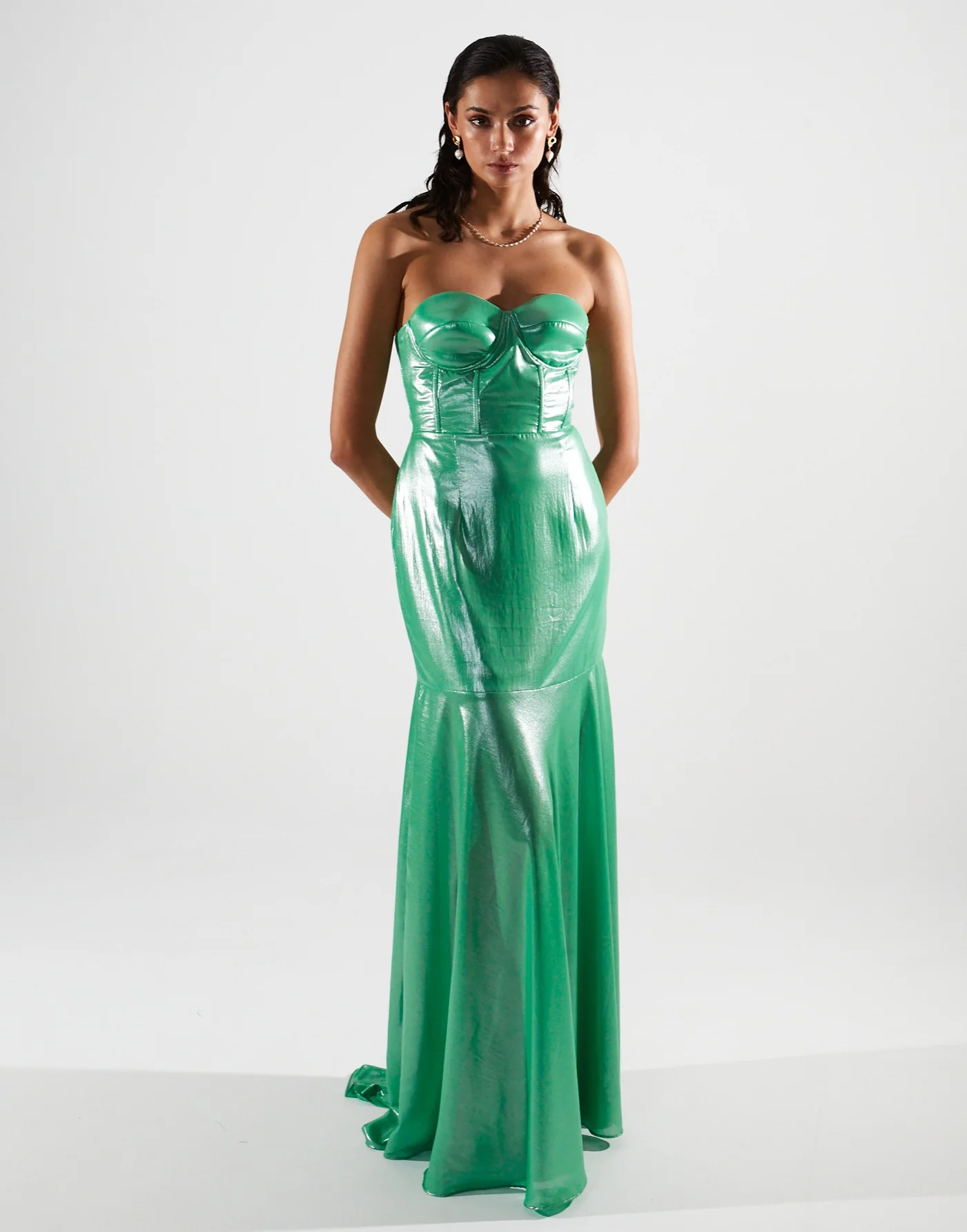 Magnolia shiny corset green dress