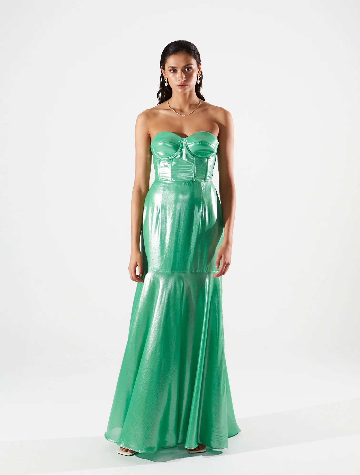 Magnolia shiny corset green dress - Image 3