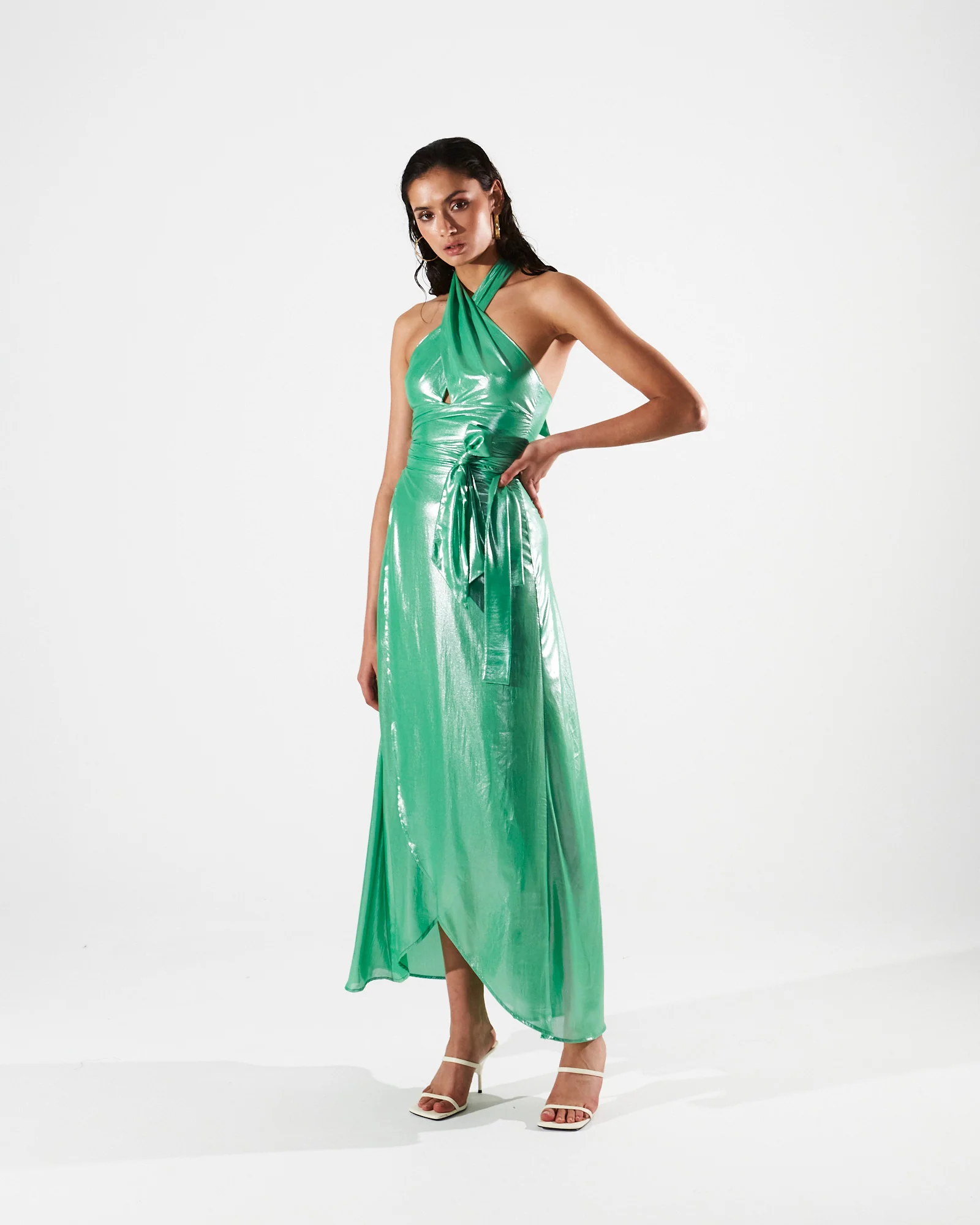 Magnolia shiny green wrap skirt