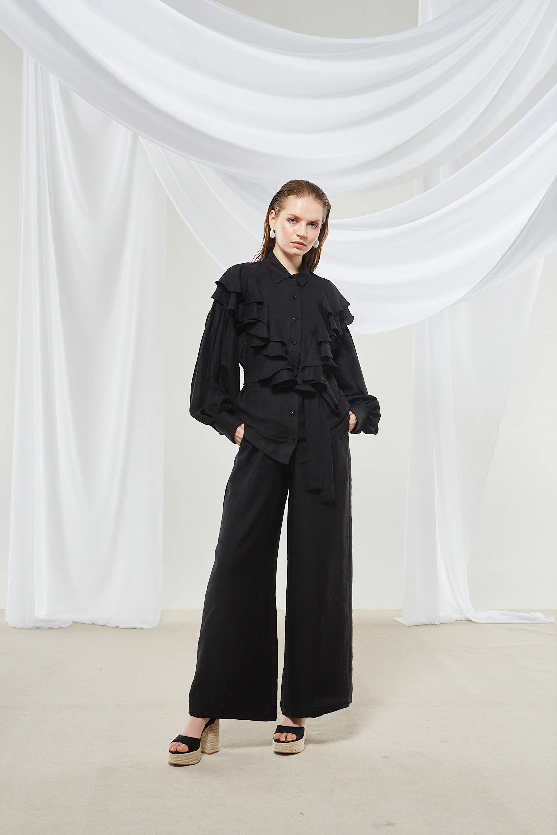 Margot ruffle black shirt - Image 5