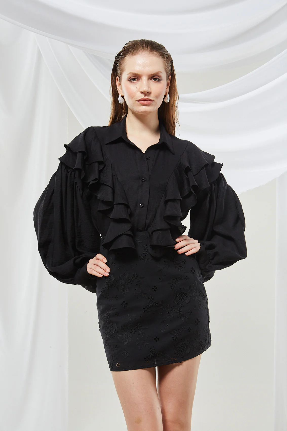 Margot ruffle black shirt - Image 6