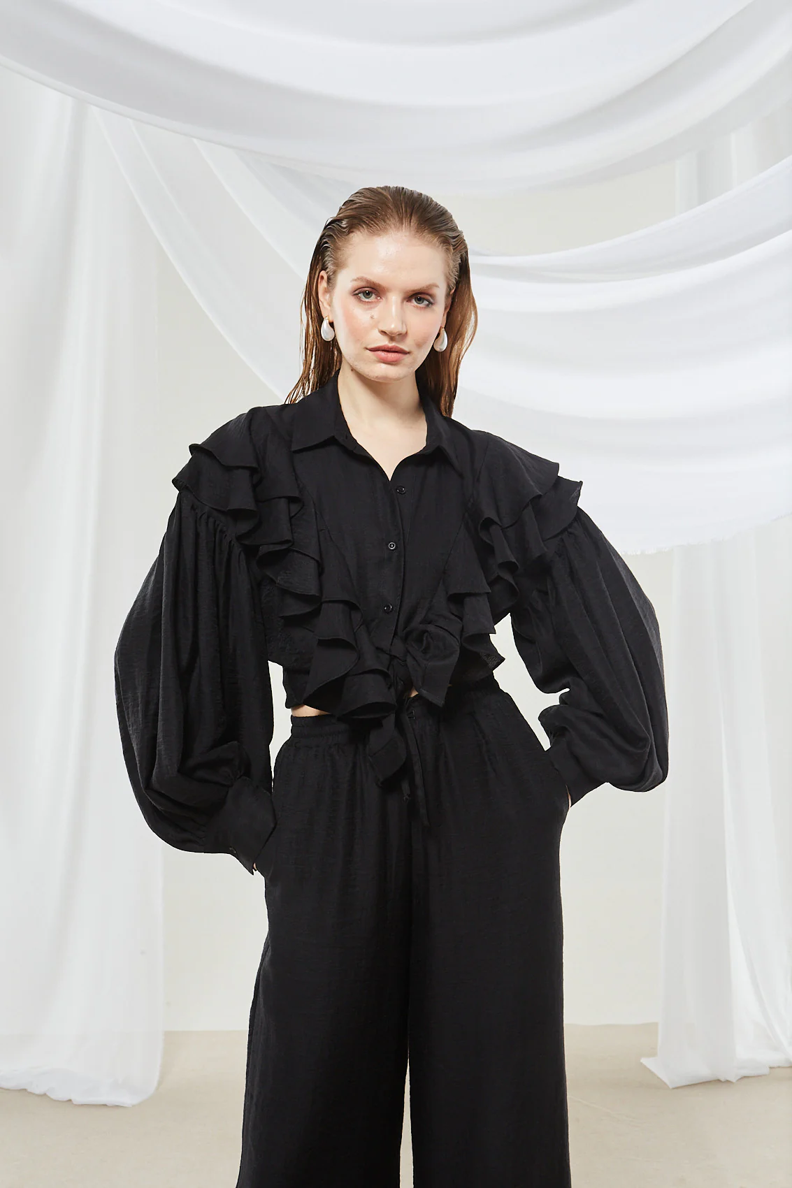 Margot ruffle black shirt - Image 8
