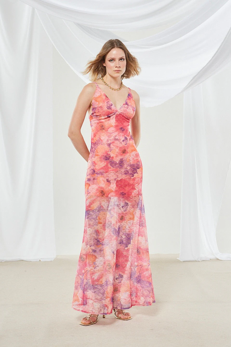 Marigold knitted floral dress - Image 4