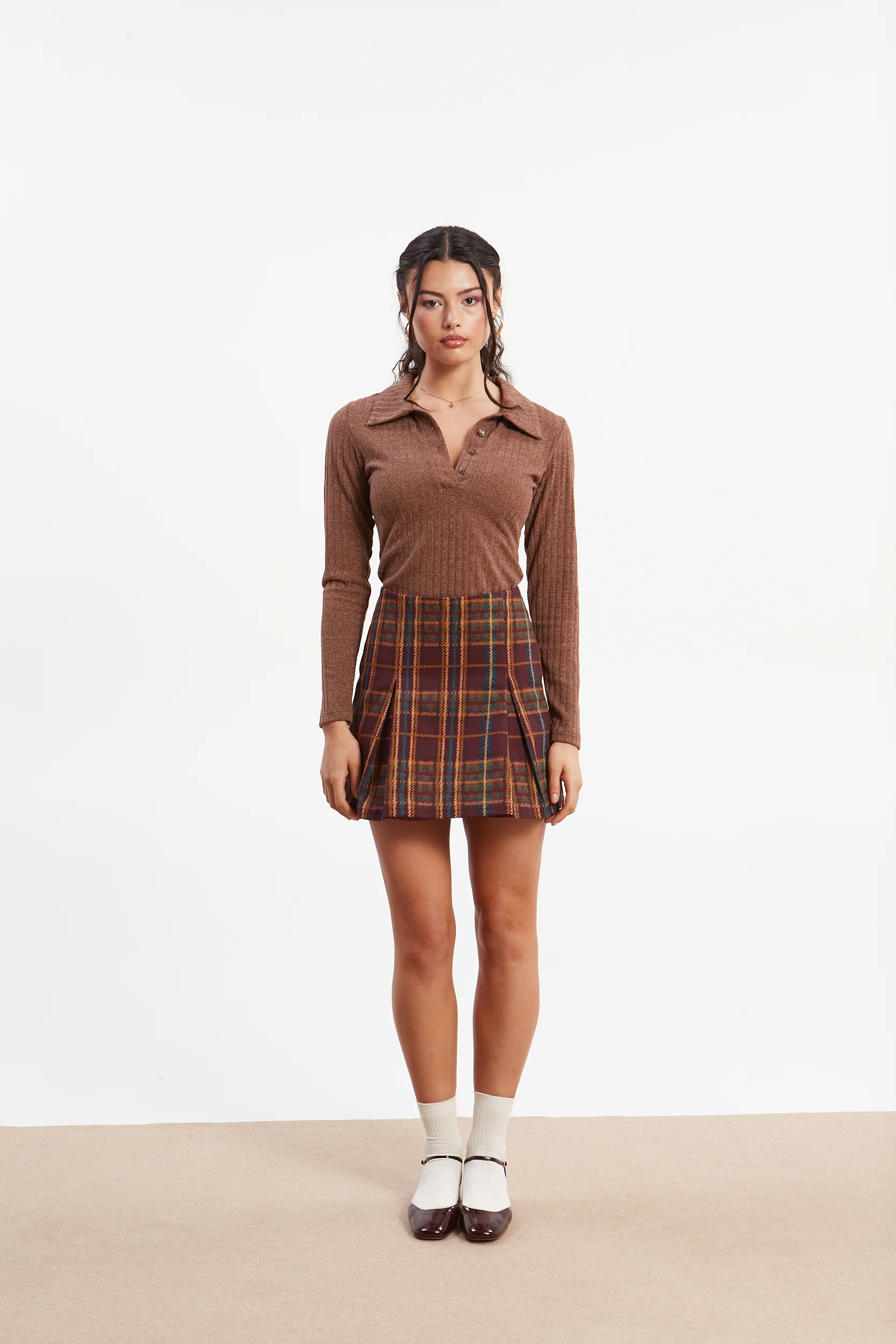 Matilda rib knit camel polo top - Image 5