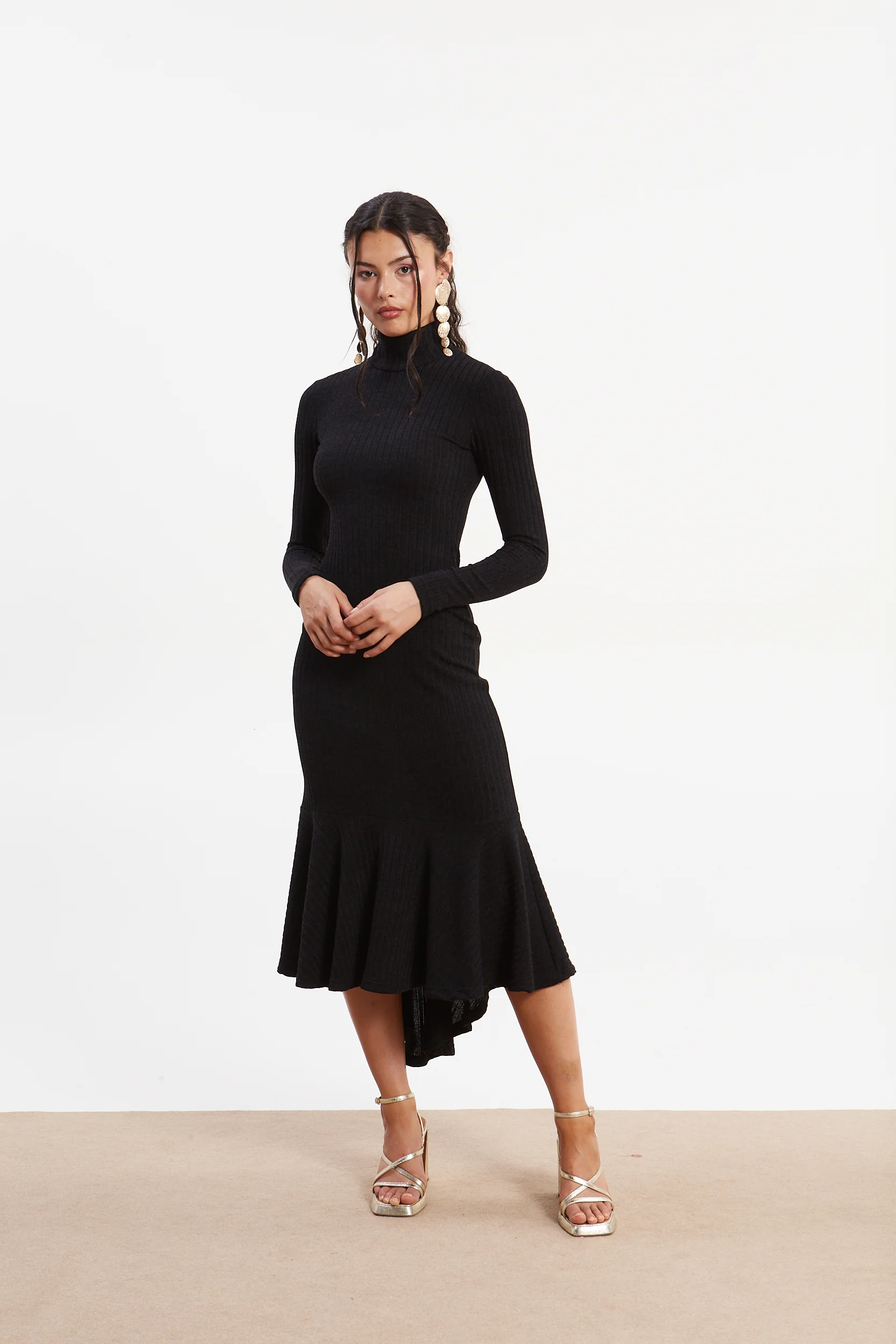 Matilda rib knit turtleneck black dress - Image 5