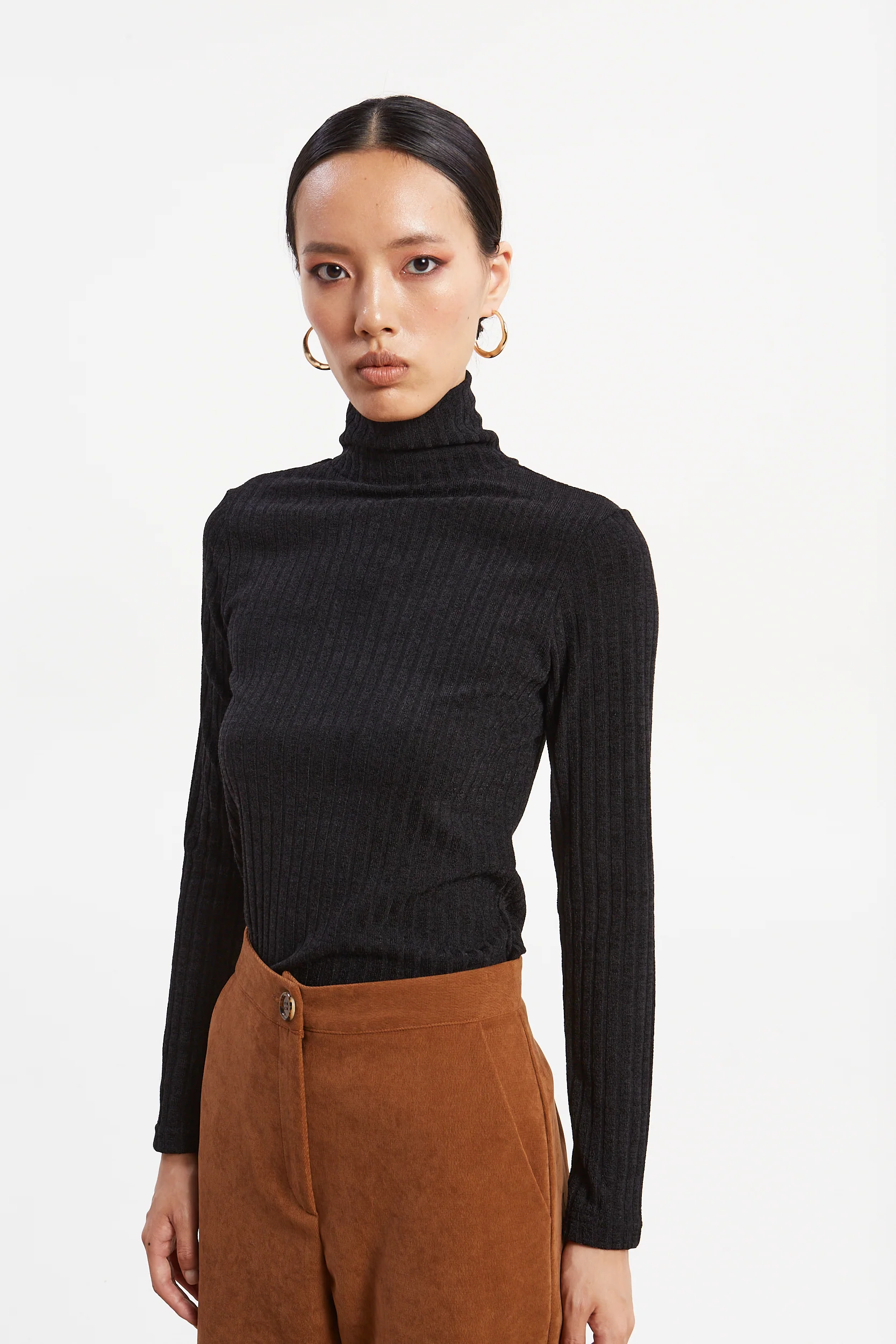 Matilda rib knit turtleneck black top - Image 2