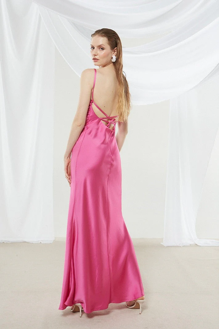 Narcissa satin fuchsia dress - Image 5