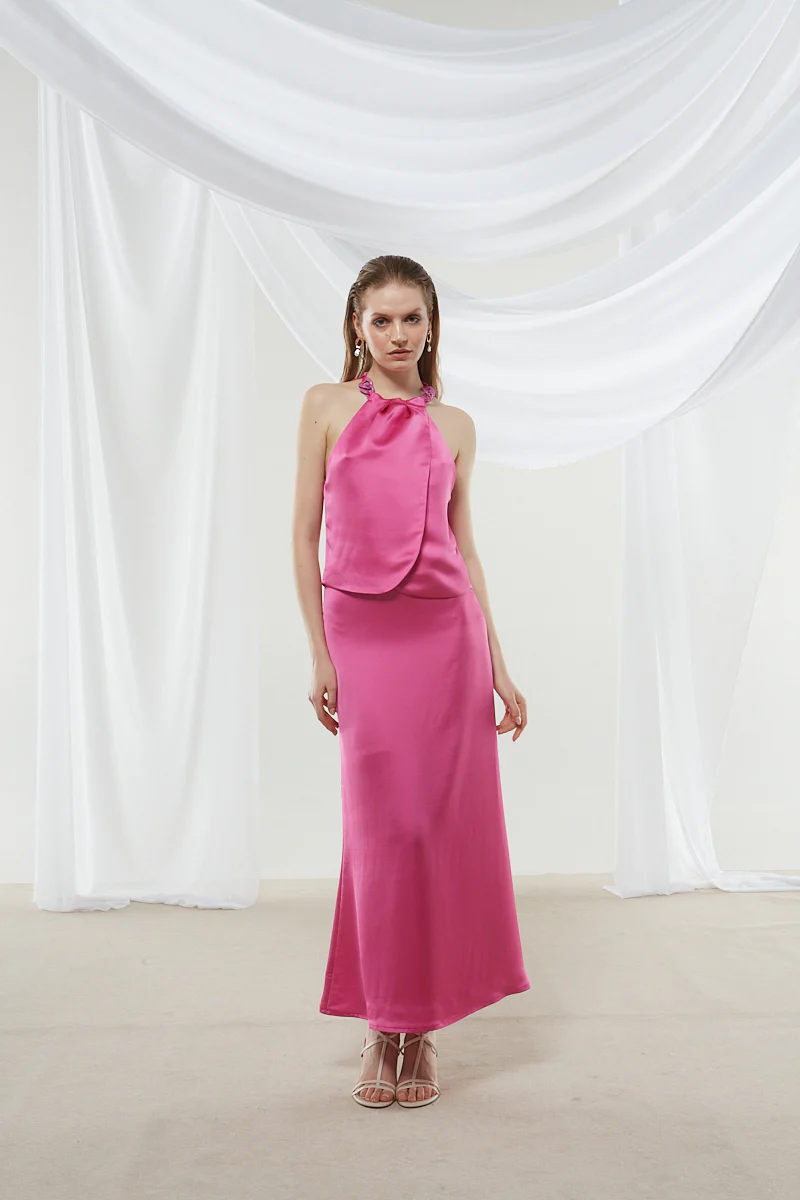 Narcissa satin fuchsia skirt