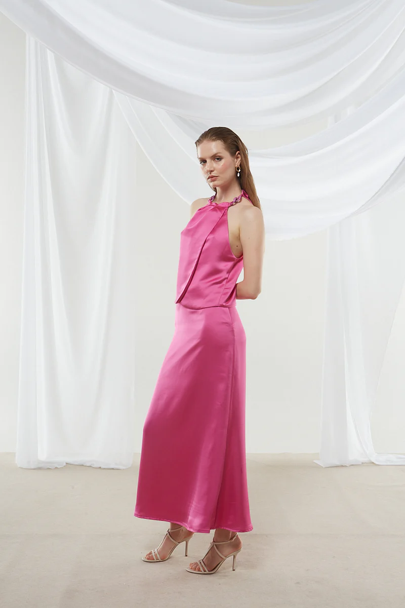 Narcissa satin fuchsia skirt - Image 3