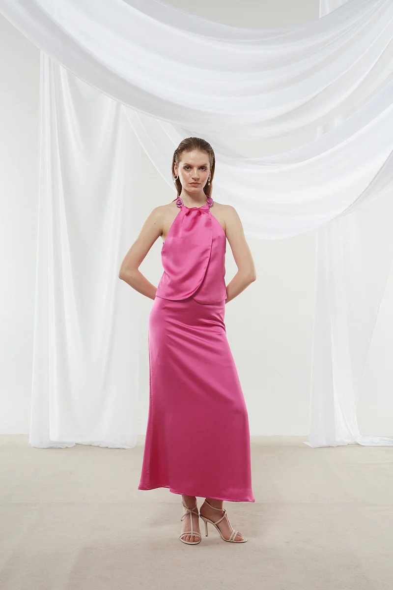 Narcissa satin fuchsia top - Image 3