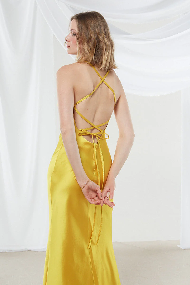 Narcissa satin yellow dress - Image 3