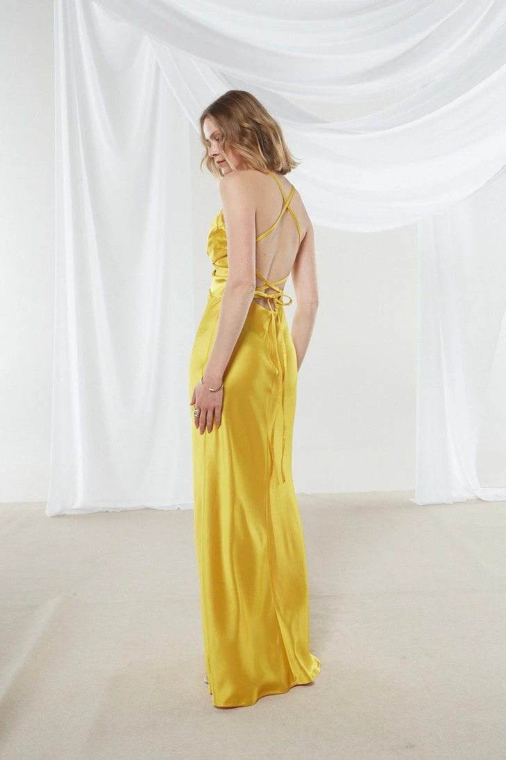 Narcissa satin yellow dress - Image 4