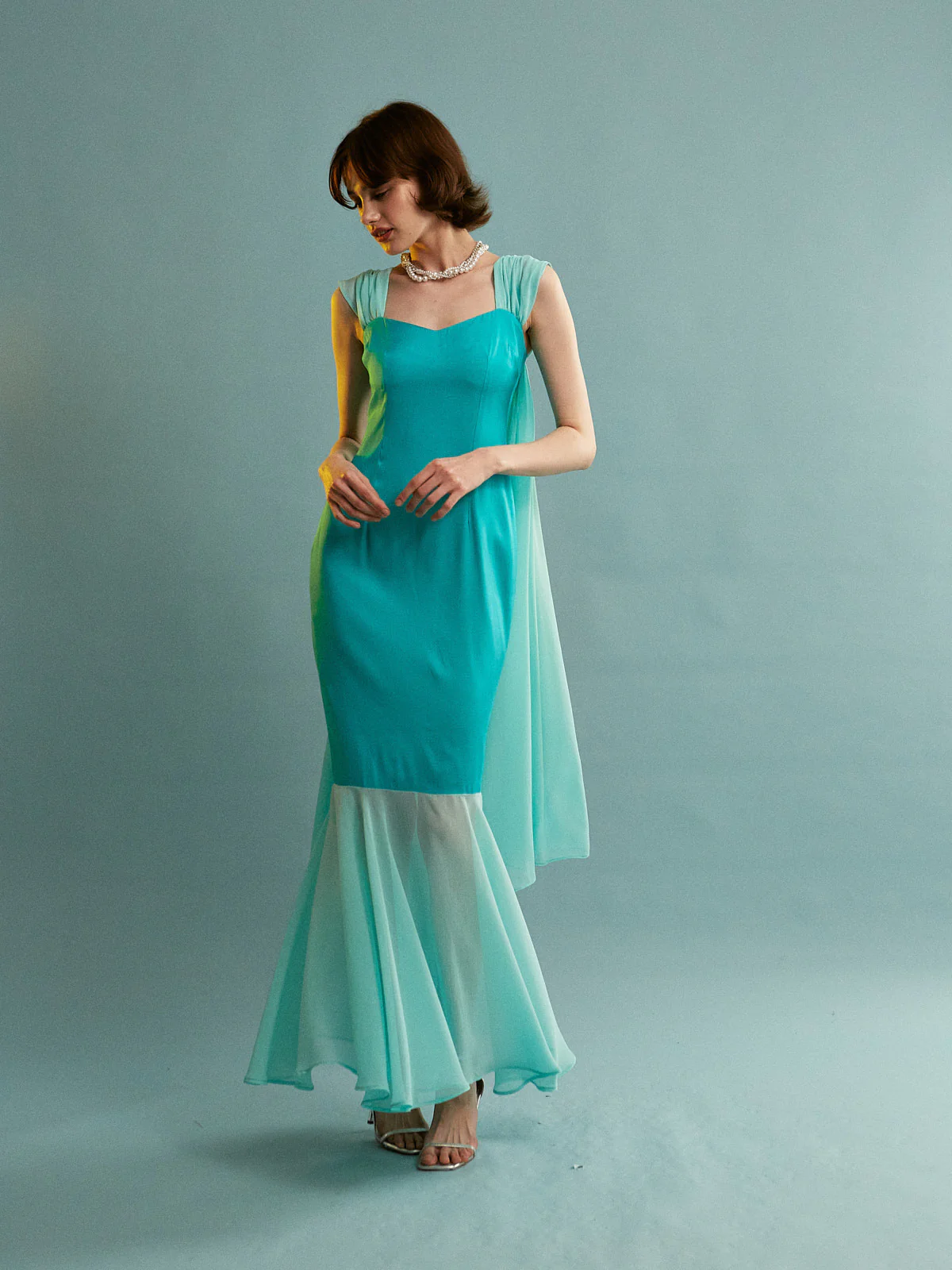Natalie viscose aqua maxi dress