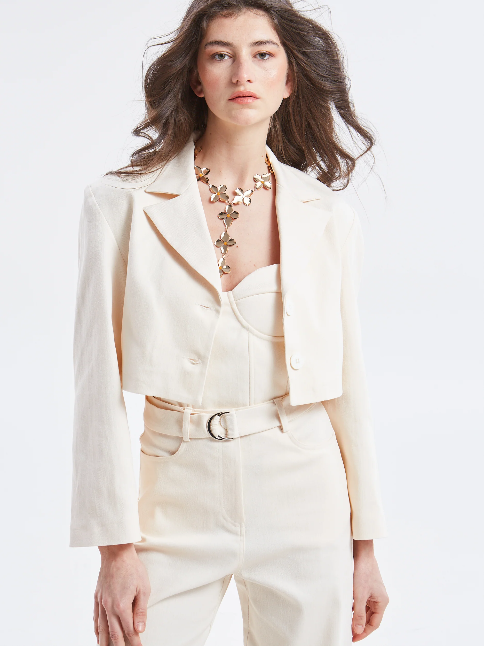 Nayra denim cropped ecru blazer