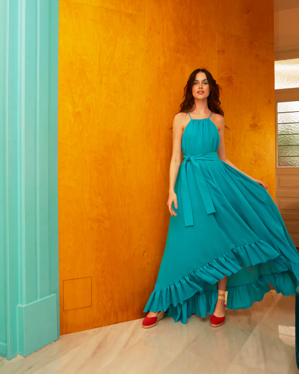 Nicole viscose wide turquoise dress - Image 4