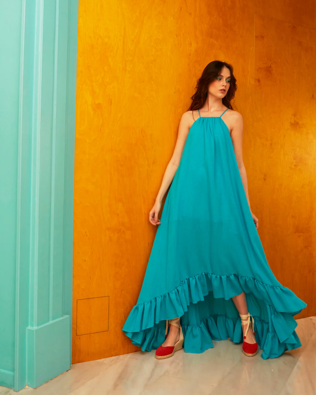 Nicole viscose wide turquoise dress - Image 5
