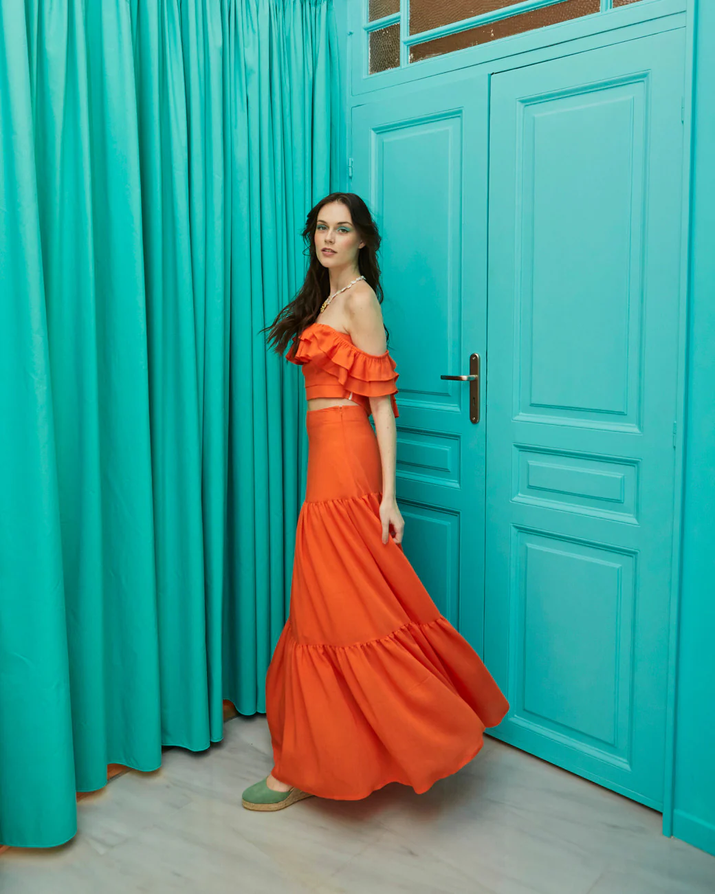 Nicole wide orange skirt - Image 3