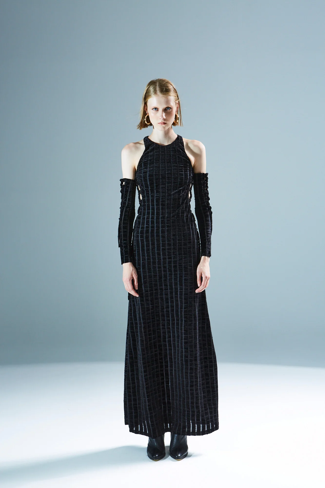 Raquel velvet striped black dress