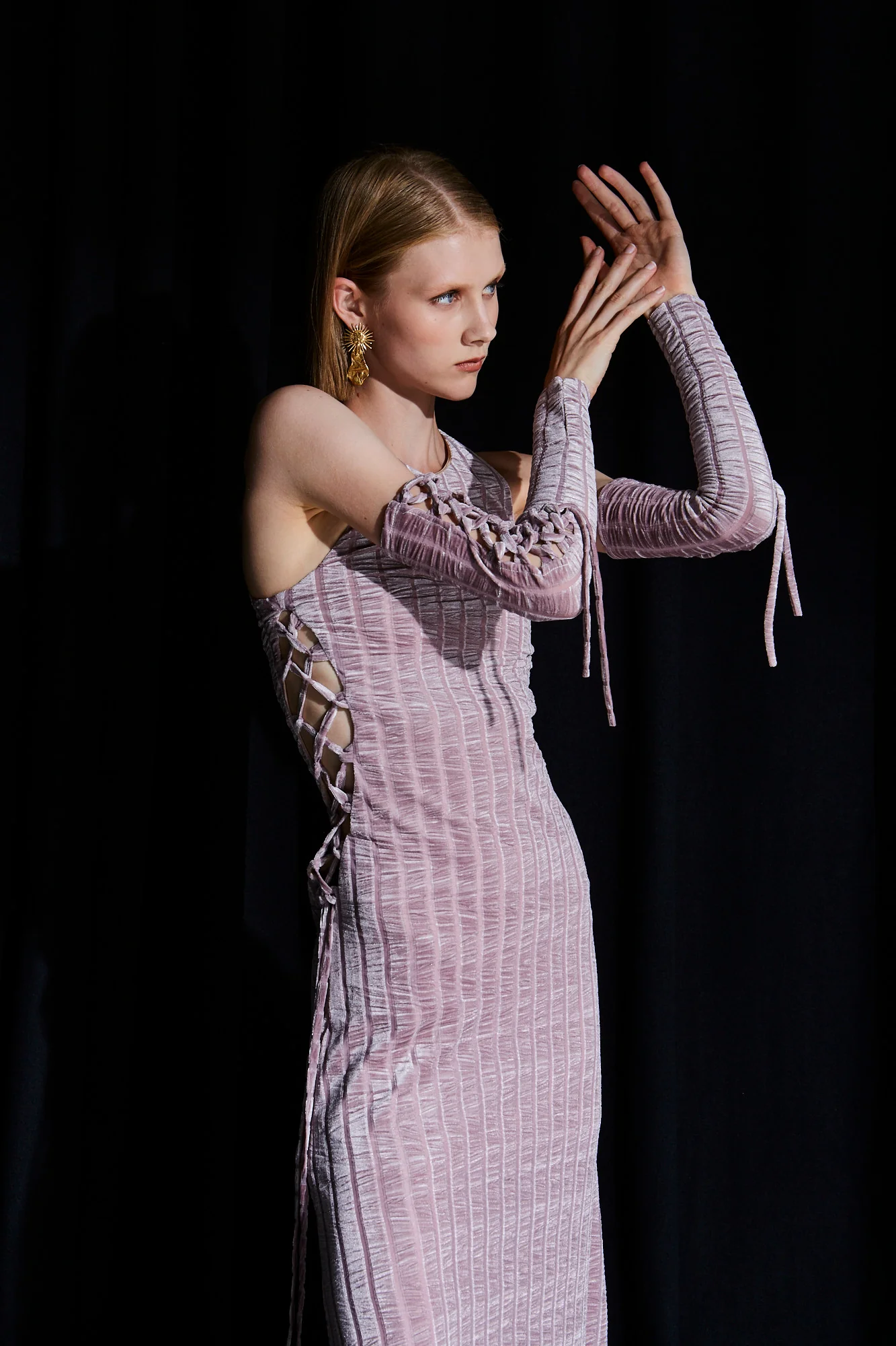 Raquel velvet striped nude dress