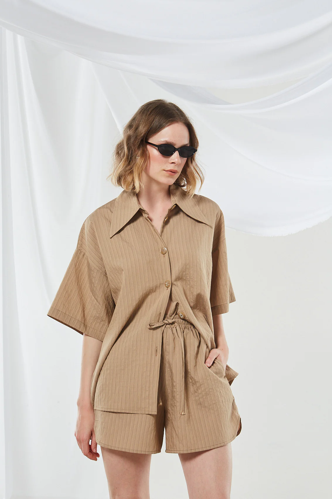 Renata stripe camel shorts - Image 6