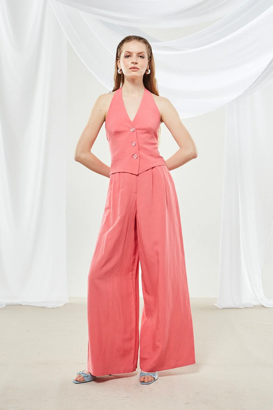 Senna coral pink wide pants - Image 10
