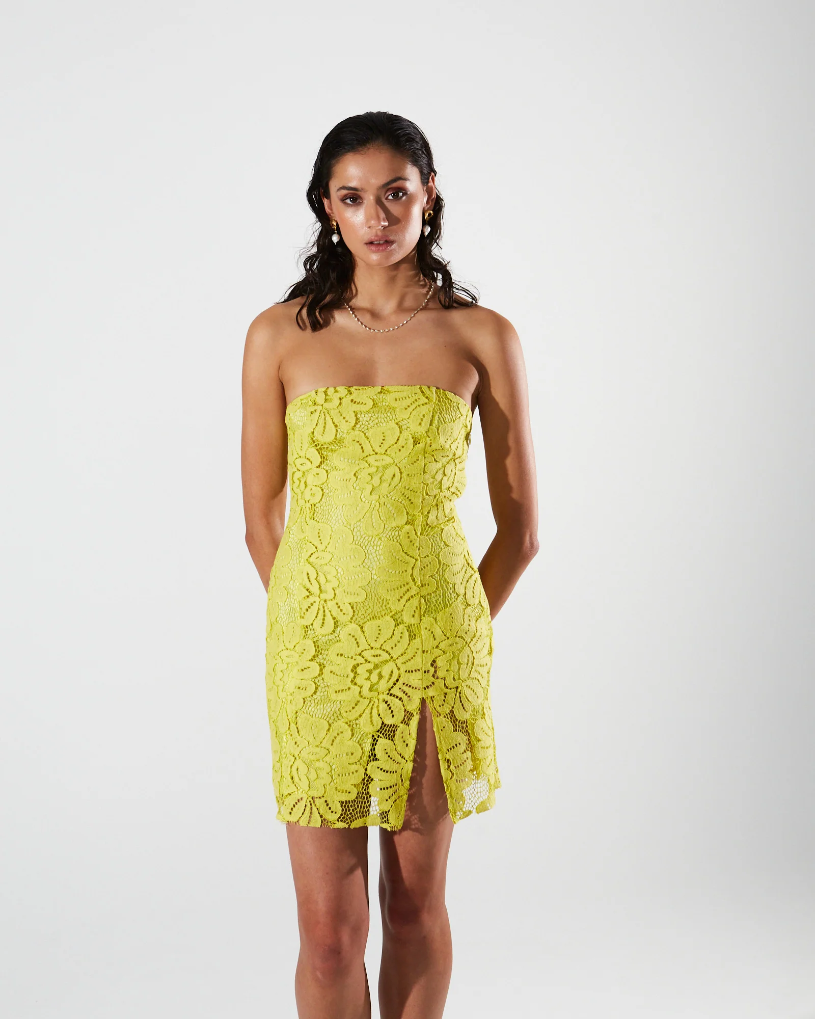 Simone lace strapless mini dress