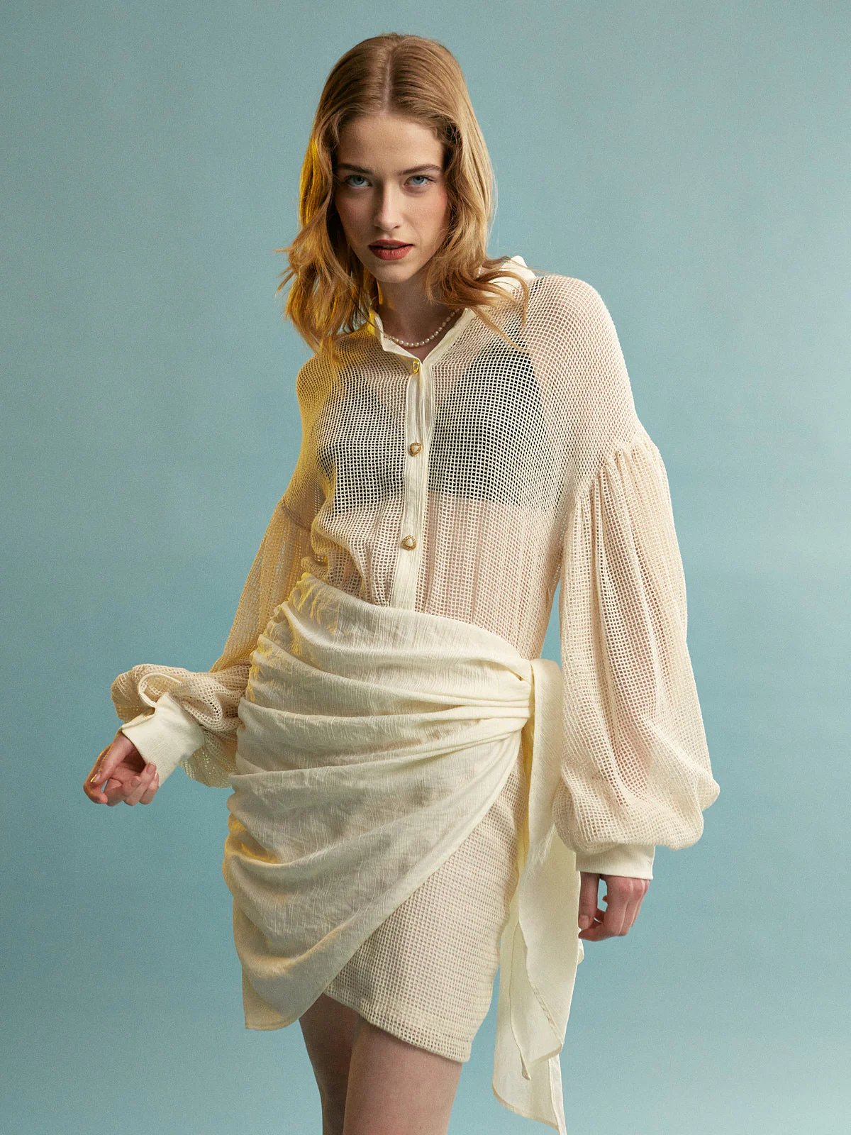 Zia cotton mini ecru dress - Image 3