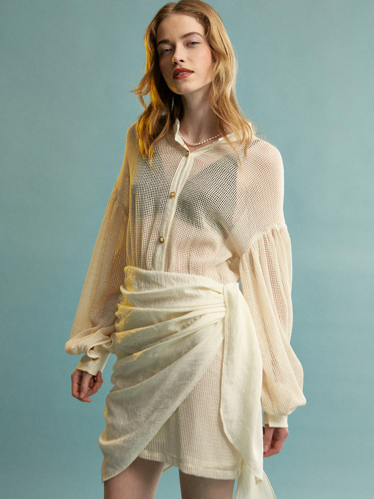 Zia cotton mini ecru dress - Image 5