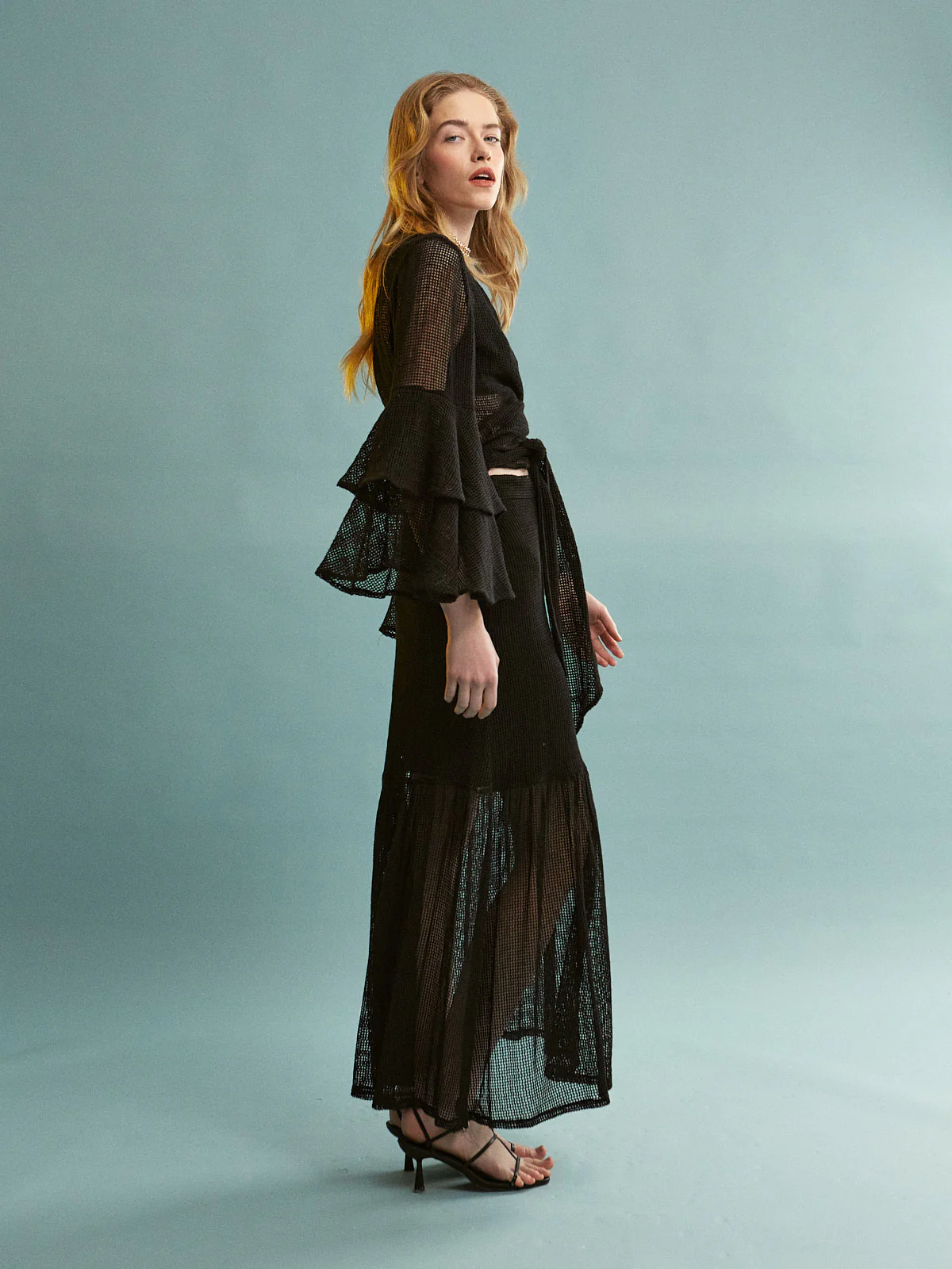 Zia cotton ruffle sleeve black top - Image 3