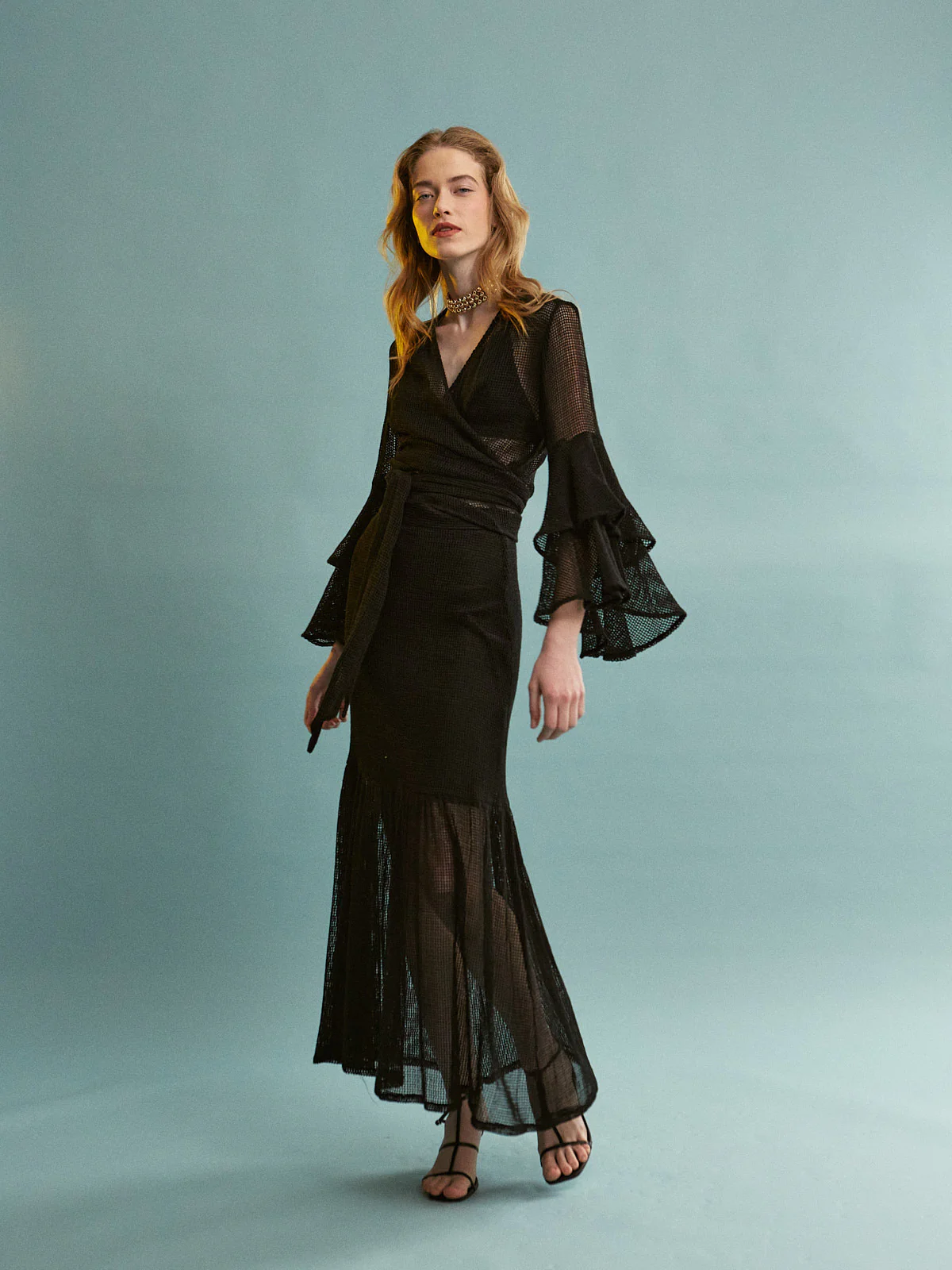 Zia cotton ruffle sleeve black top - Image 4