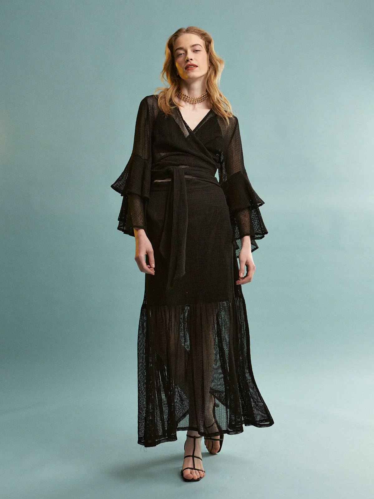 Zia cotton ruffle sleeve black top - Image 5