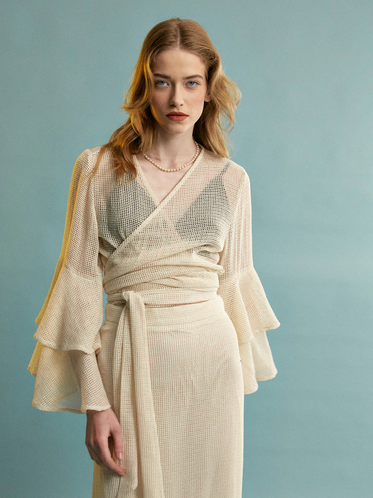 Zia cotton ruffle sleeve ecru top