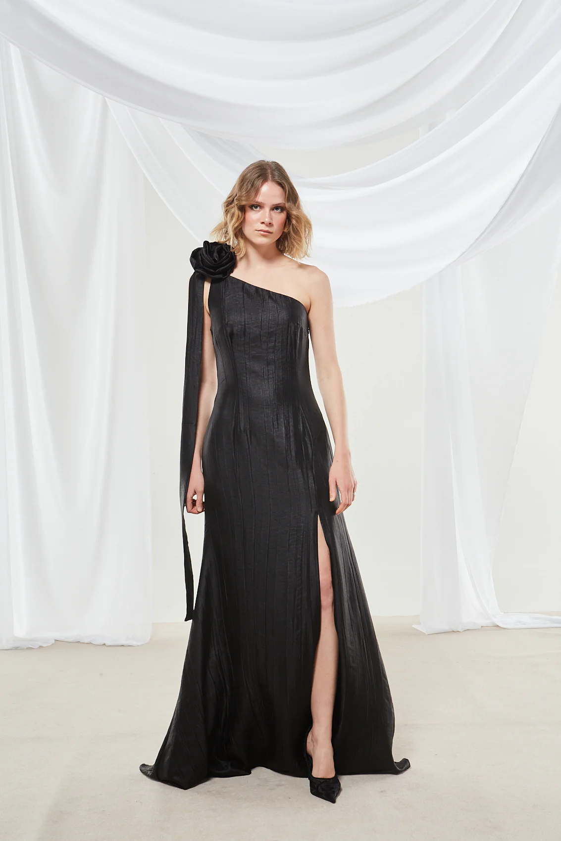 Zinnia one shoulder black dress