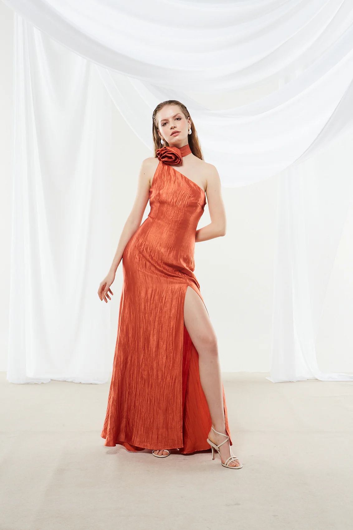 Zinnia one shoulder rust orange dress - Image 2