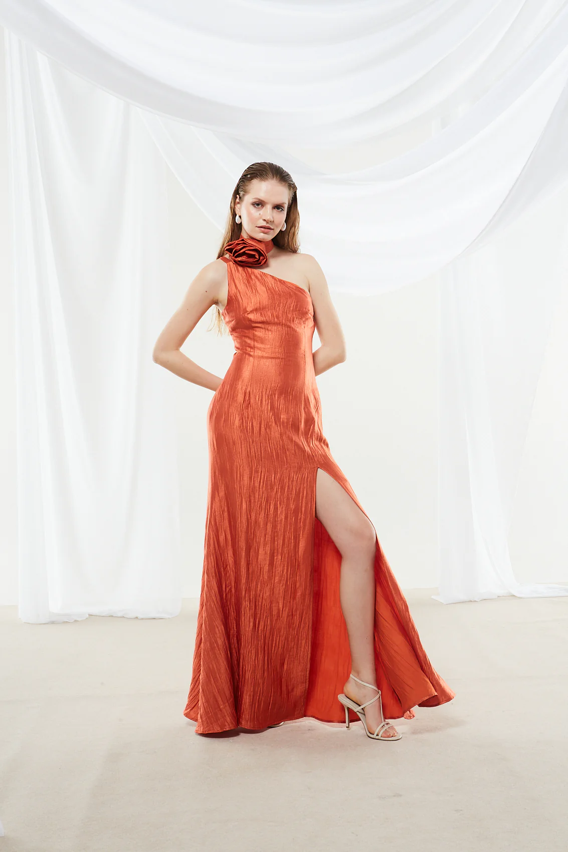 Zinnia one shoulder rust orange dress - Image 3