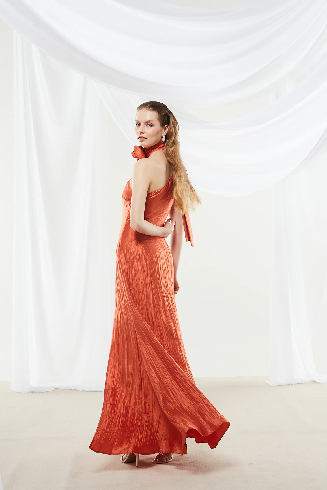 Zinnia one shoulder rust orange dress - Image 5